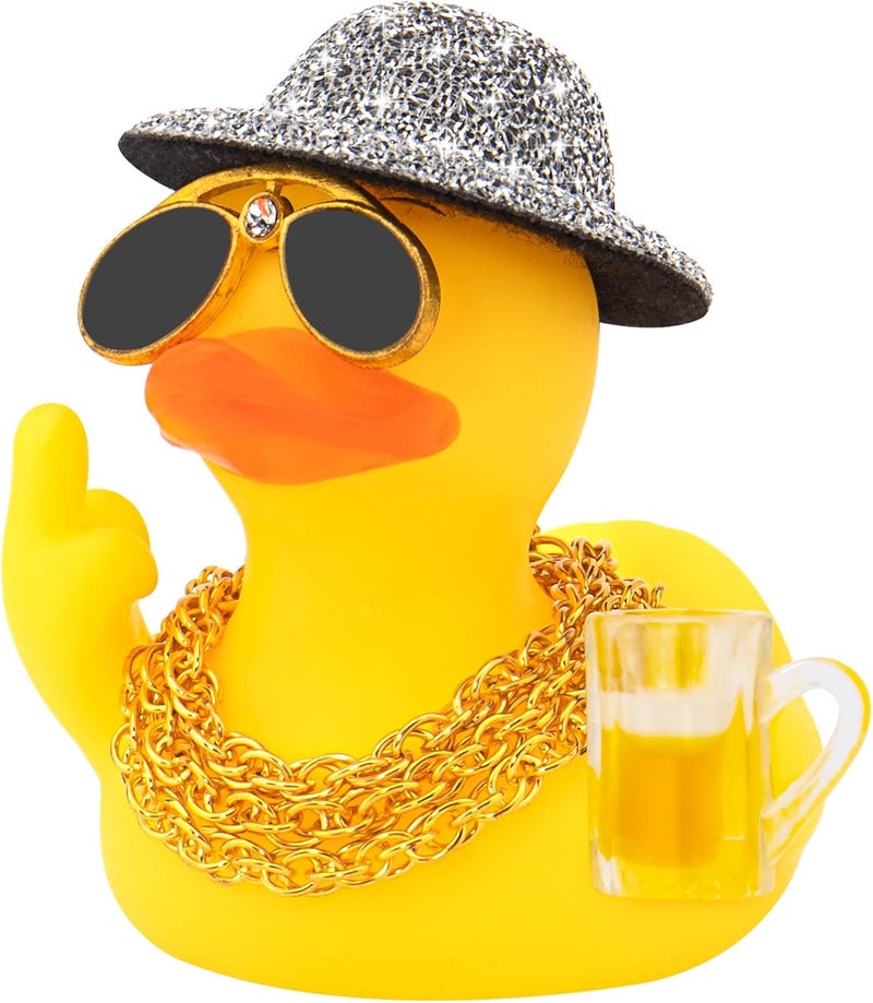 wonuu Rubber Duck Car Ornament Funny Dashboard Decorations Quirky Decor Car Accessories, Silver - Image 1